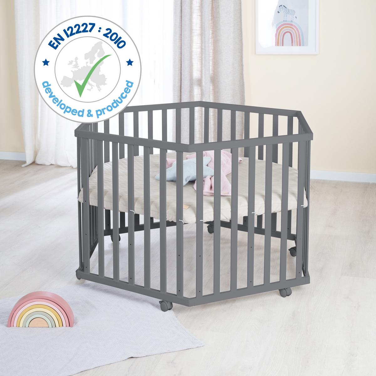 LAUFGITTER 6-eckig Greyish gesteppt - Anthrazit, Holzwerkstoff (118.5/72.5/103.5cm) - Roba