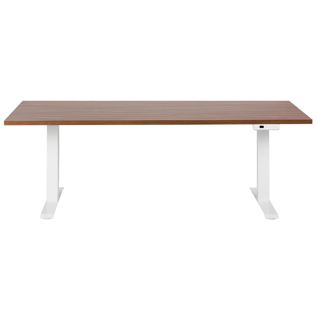 SCHREIBTISCH braunweiß 180/72 cm elektrisch höhenverstellbar Destin III - Dunkelbraun/Weiß, Holz (72/180/63cm) - Beliani