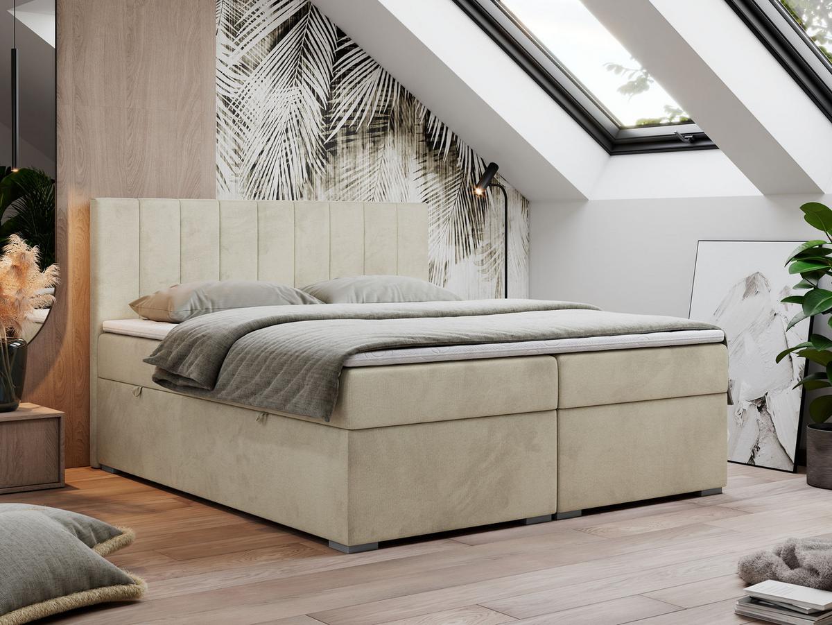 BOXBETT LOPE 180/200 - Beige Velvet - H3 - Beige, Holz/Textil (180/200cm)