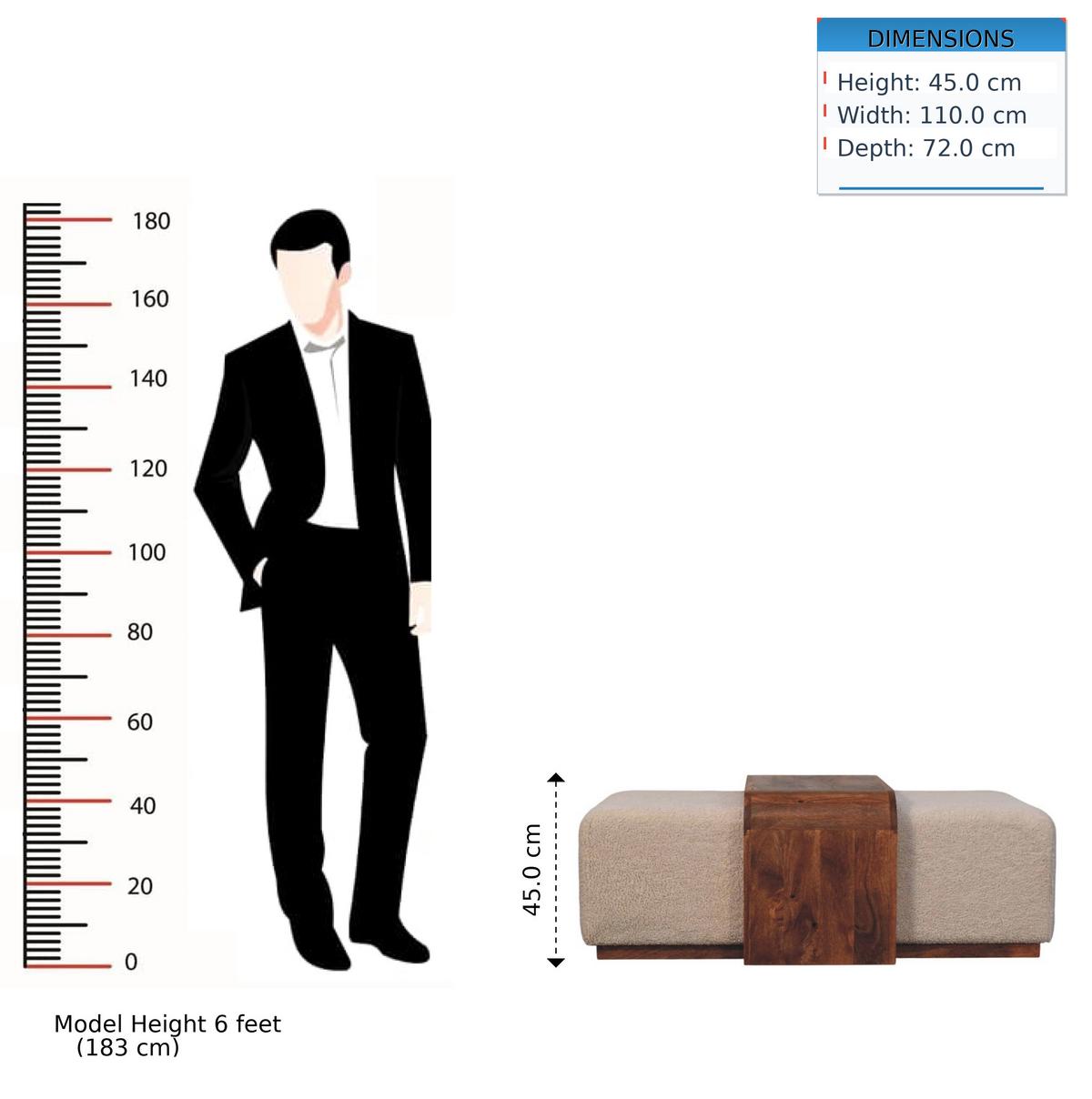 HOCKERBANK mit Honig-Karamell-Finish, 2 Duo-Sitze, braun - Braun, Holz (110/45/72cm) - Artisan Furniture