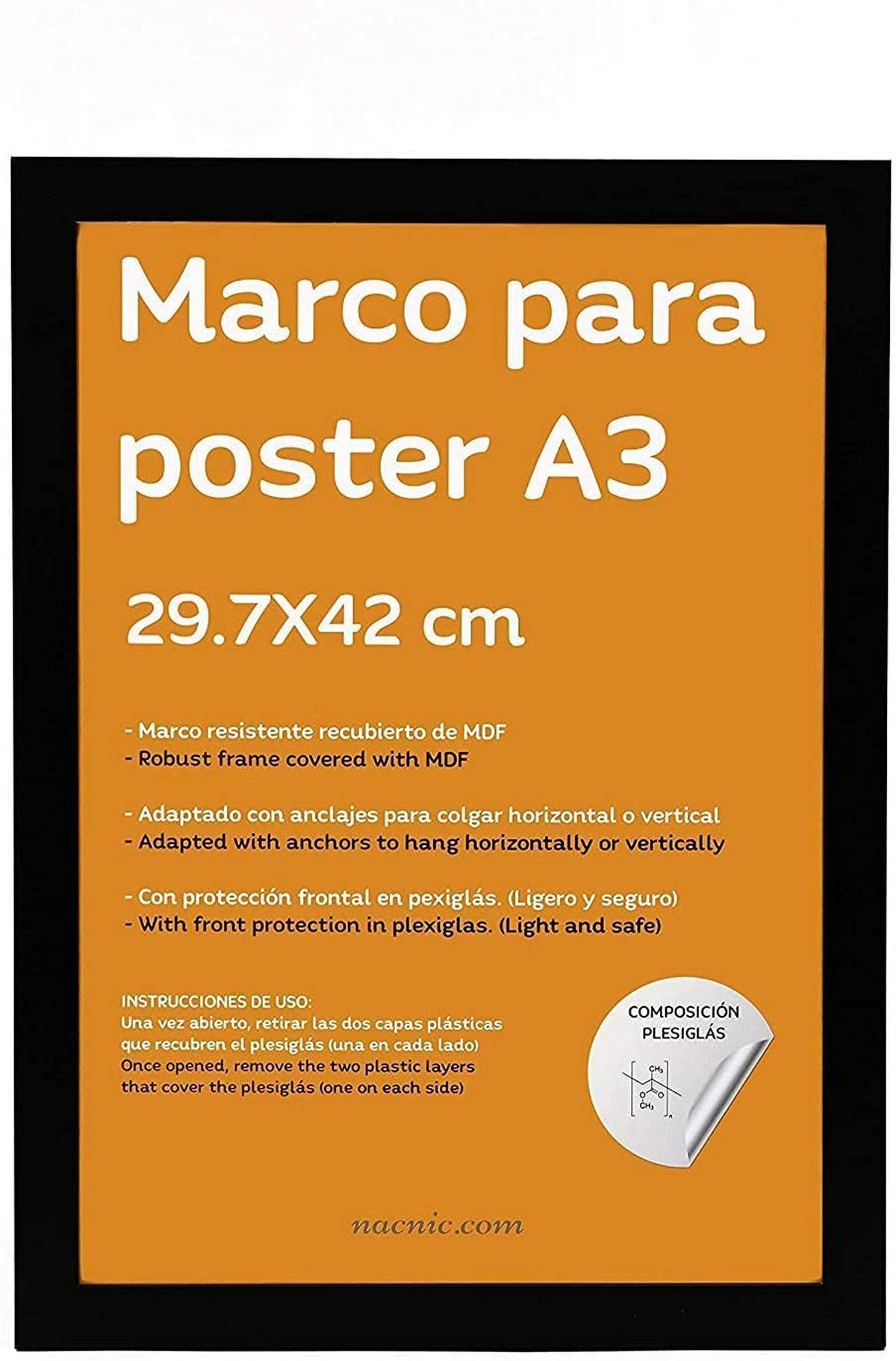 RAHMEN Set mit 12 aus MDF und Acrylglas Schutz und Aussteller für Fotografien, Bilder, Poster, Gemälde, Dekoration für Haus Farbe Schwarz A3 - Schwarz, Holz (29.7/3cm) - Nacnic