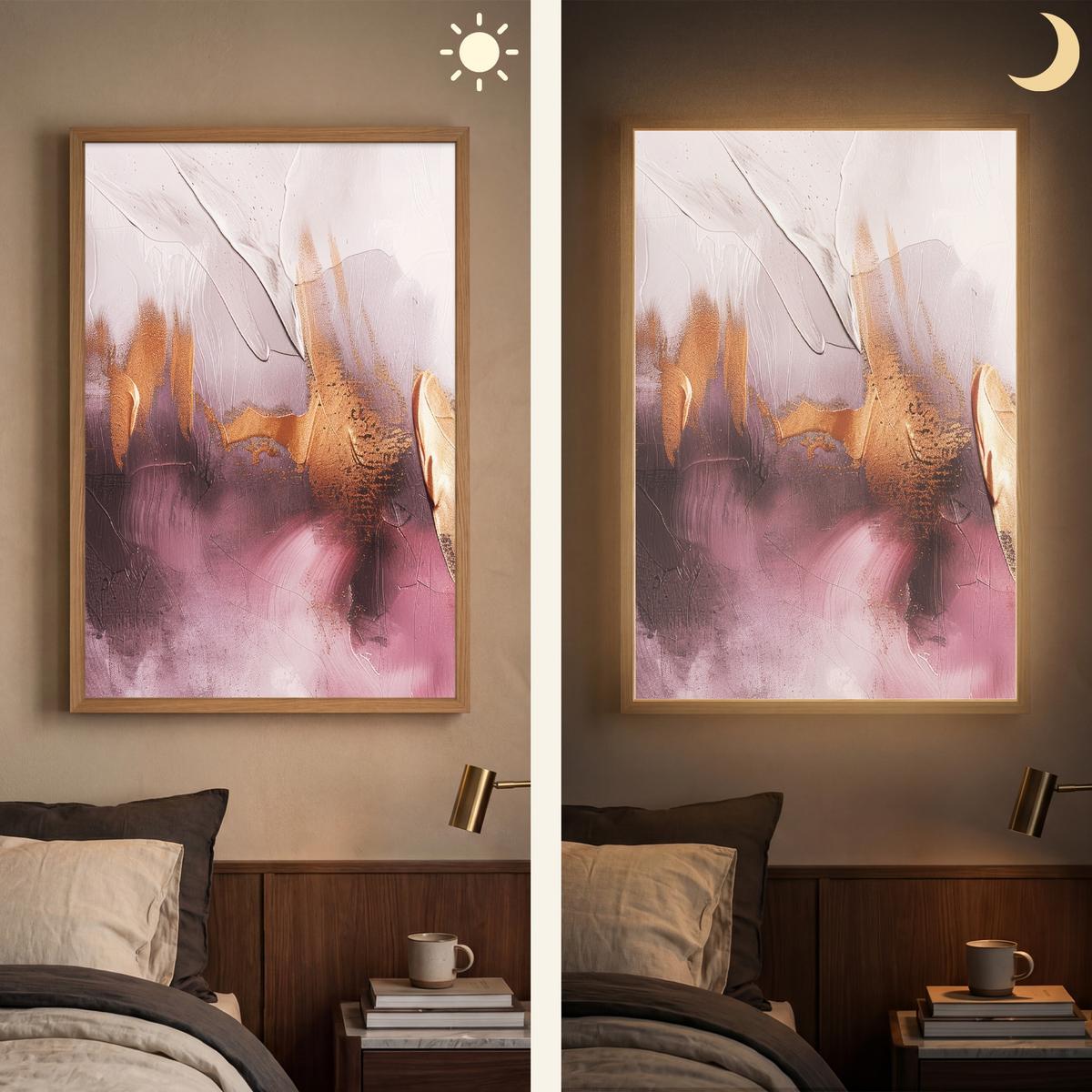 WANDLEUCHTE MIT AKKU Lila - Abstrakt - Farbe - Gold 70x100 cm - Mauve, Holzwerkstoff (70/100/8cm) - OnlyWow