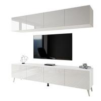 WOHNWÄNDE AURA PUSH-OPEN Weiß Hochglanz – Füße in Chrom - Chromfarben/Weiß Hochglanz, Holzwerkstoff (200/49/40cm) - Lookway