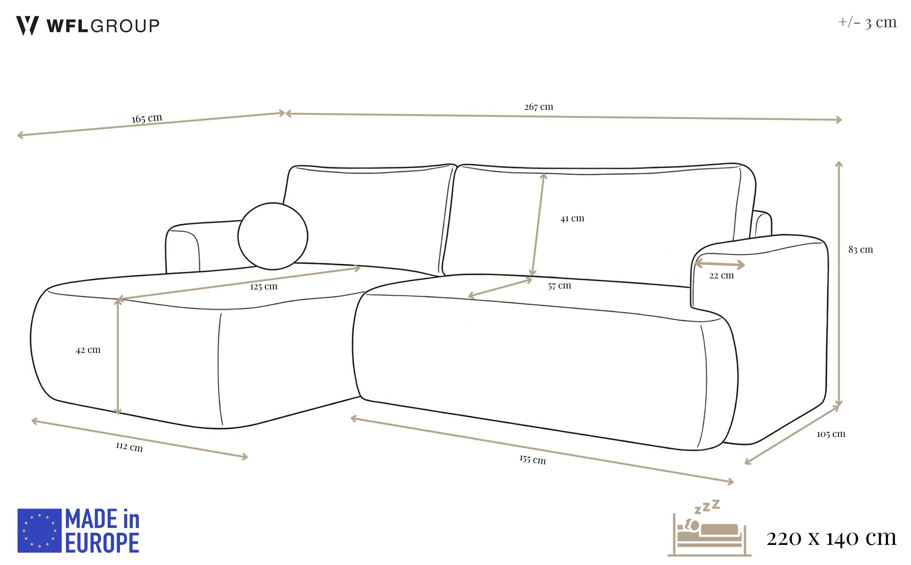ECKSOFA Marion mit Schlaffunktion & Bettkasten in Chenille Dunkelgrün, Rechts 267/154/83 cm - Dunkelgrün/Schwarz, Kunststoff/Textil (154/267cm) - WFL GROUP