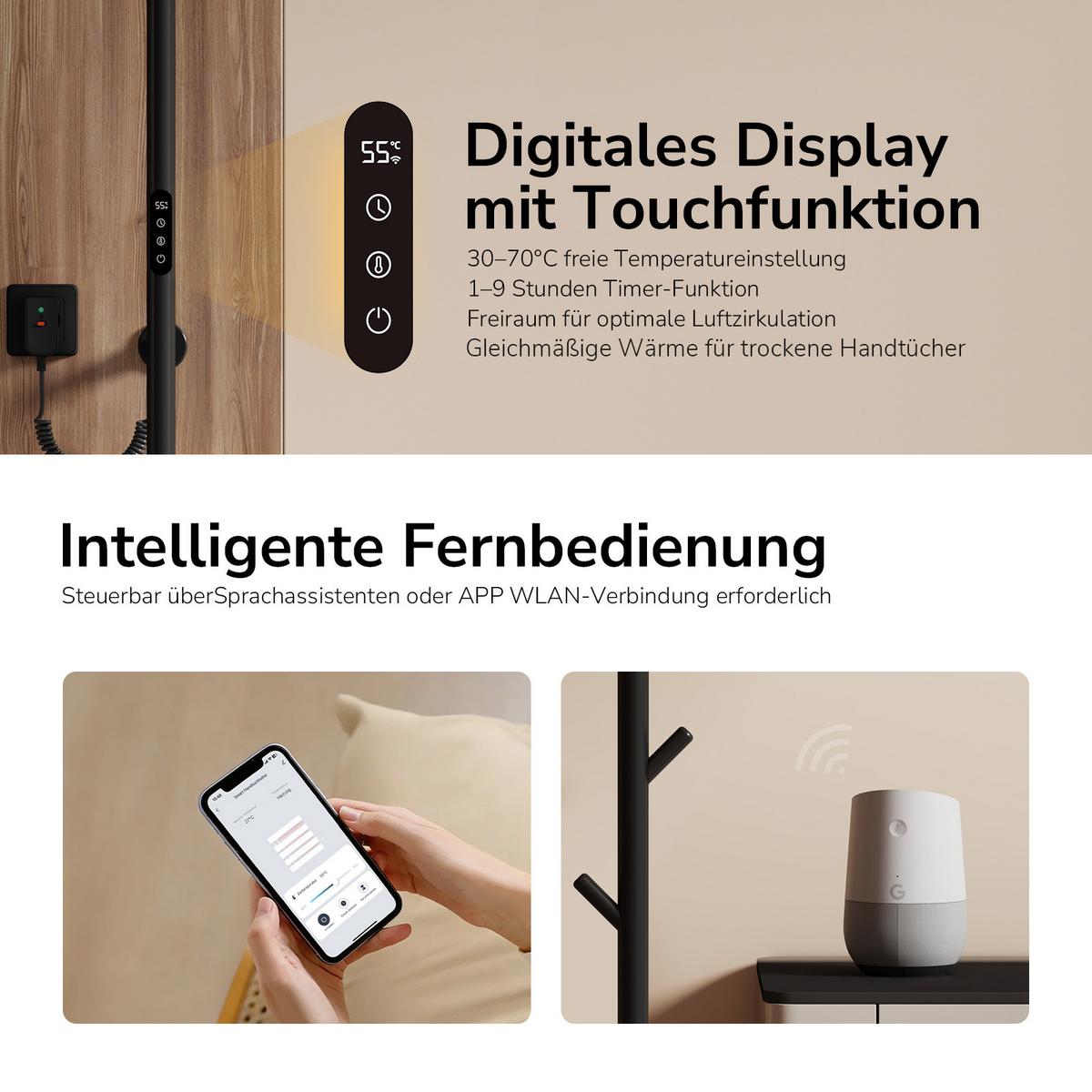 HANDTUCHHEIZKÖRPER Baumheizkörper WLAN Schwarz 150 cm - Schwarz, Metall (12.5/150/14cm) - EMKE