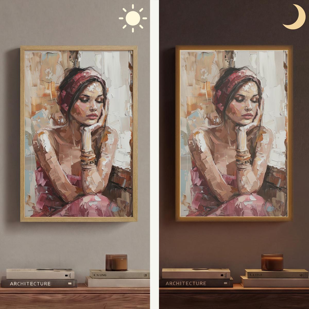 WANDLEUCHTE MIT AKKU Frau - Lackierung - Porträt - Modern 40x60 cm - Braun, Holzwerkstoff (40/60/8cm) - OnlyWow