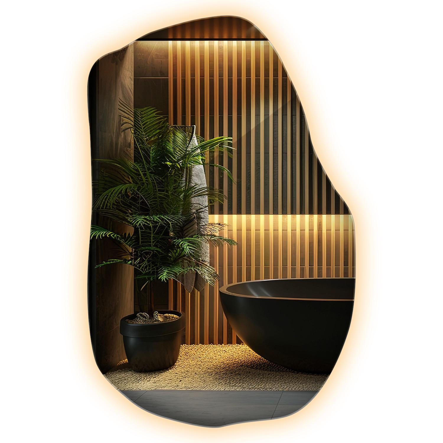 LED-SPIEGEL 100x65 cm Asymmetrisch Warmweiß 3000K - Transparent, Glas (65/100/0.4cm) - Wallfluent