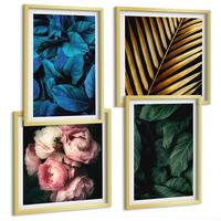 BILDER SET 4er Set - 50x50 cm & 40x60 cm Goldrahmen - Blätter und Blüten in verschiedenen Farben - Goldfarben, Kunststoff (50/50cm) - TULUP