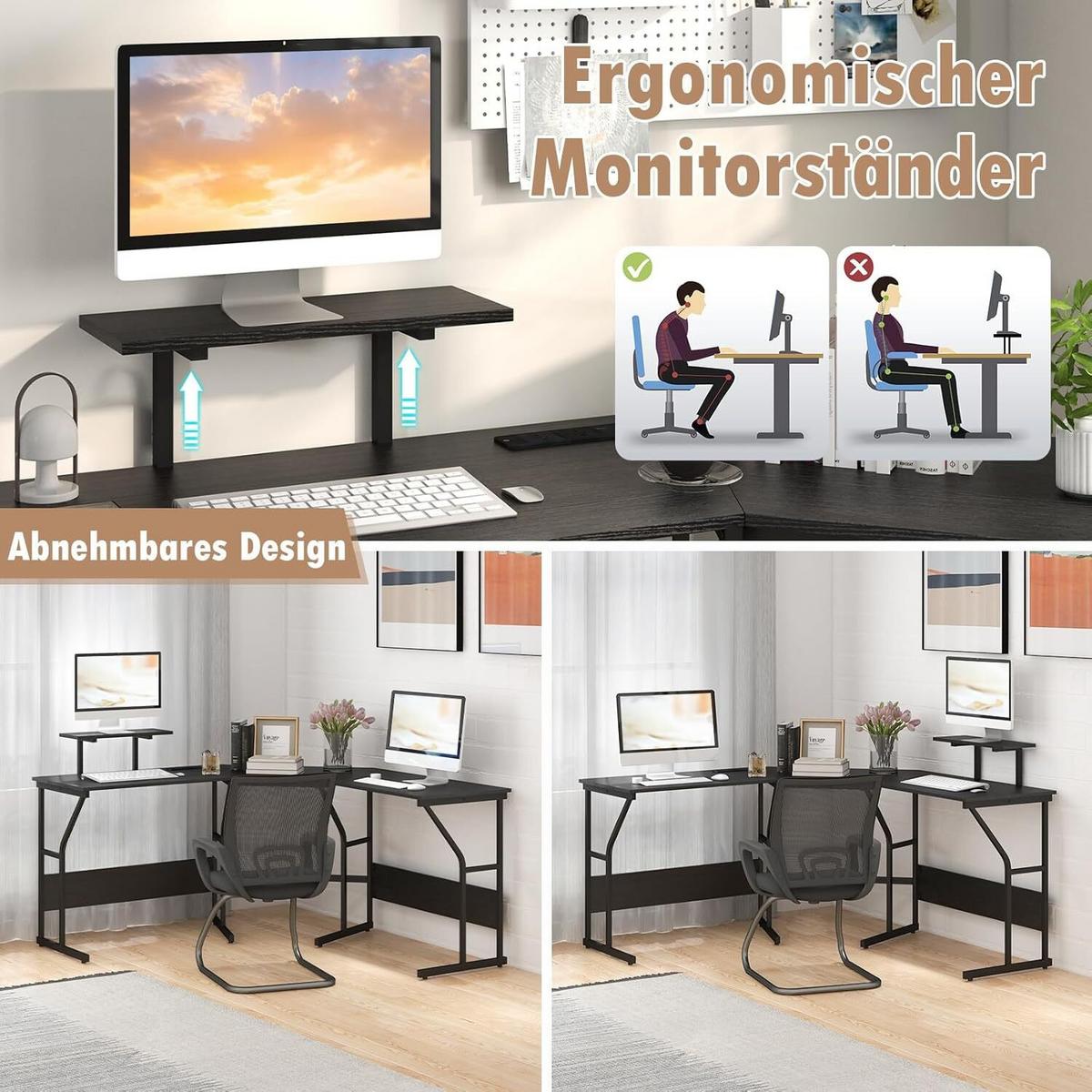 SCHREIBTISCH 91cm Schwarz - Schwarz, Holz (148/148/91cm) - COSTWAY