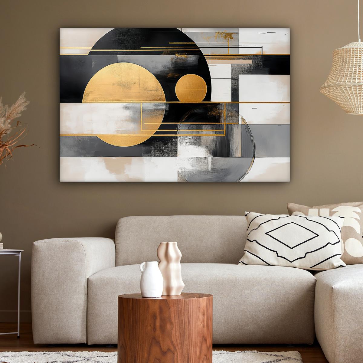 LEINWANDBILD Abstrakt - Gold - Silber - Formen - Ästhetisch - Modern Groß 140x90 cm - Goldfarben, Textil (140/90cm) - MuchoWow