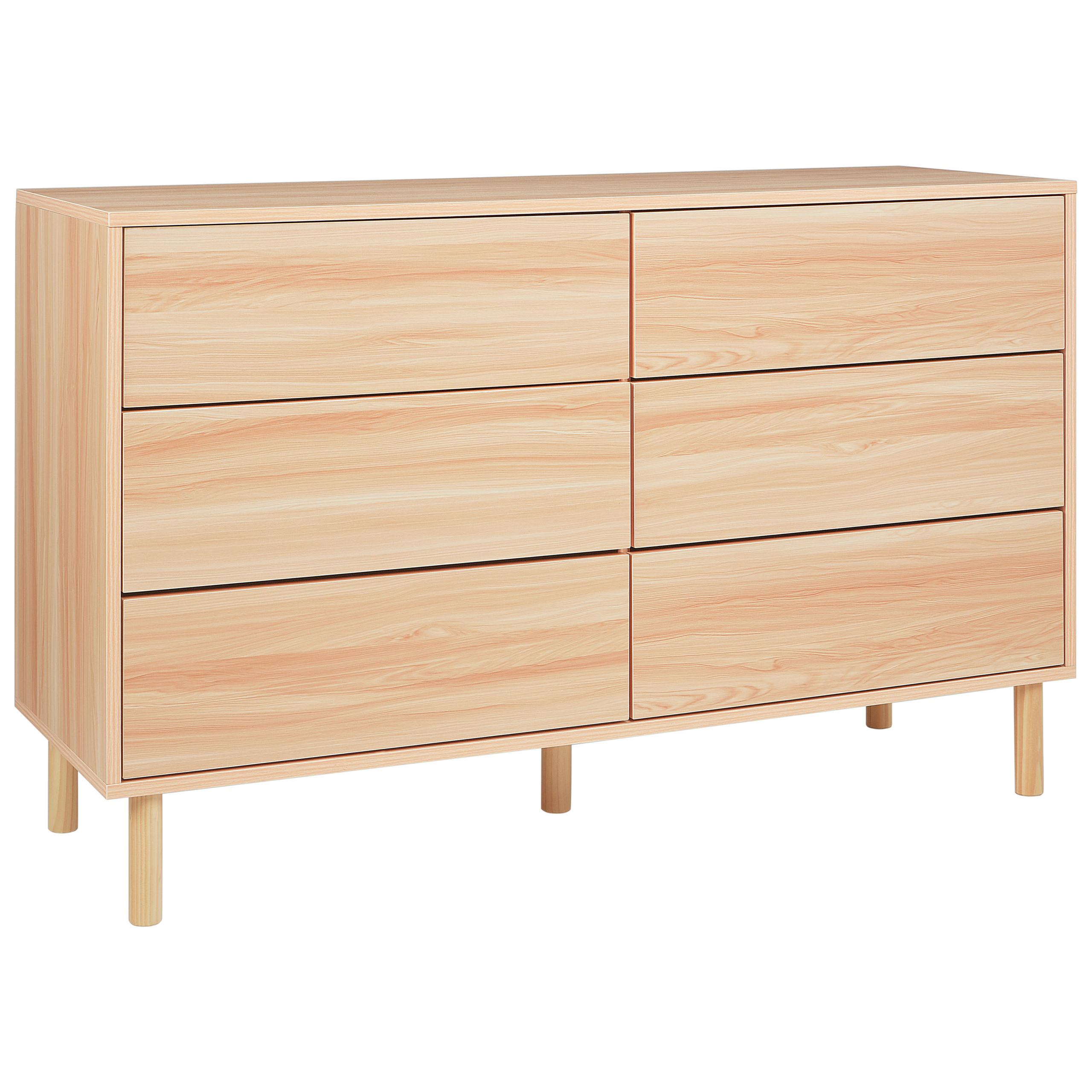 KOMMODE mit 6 Schubladen Hellbraun Sharpe - Braun, Holzwerkstoff (120/74/40cm) - Beliani