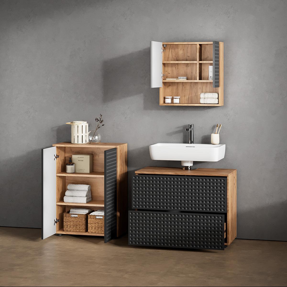 MIDISCHRANK Ronco Anthrazit gepunktet 60 x 81 cm - Anthrazit, Holzwerkstoff (60/81/30cm) - Livinity®