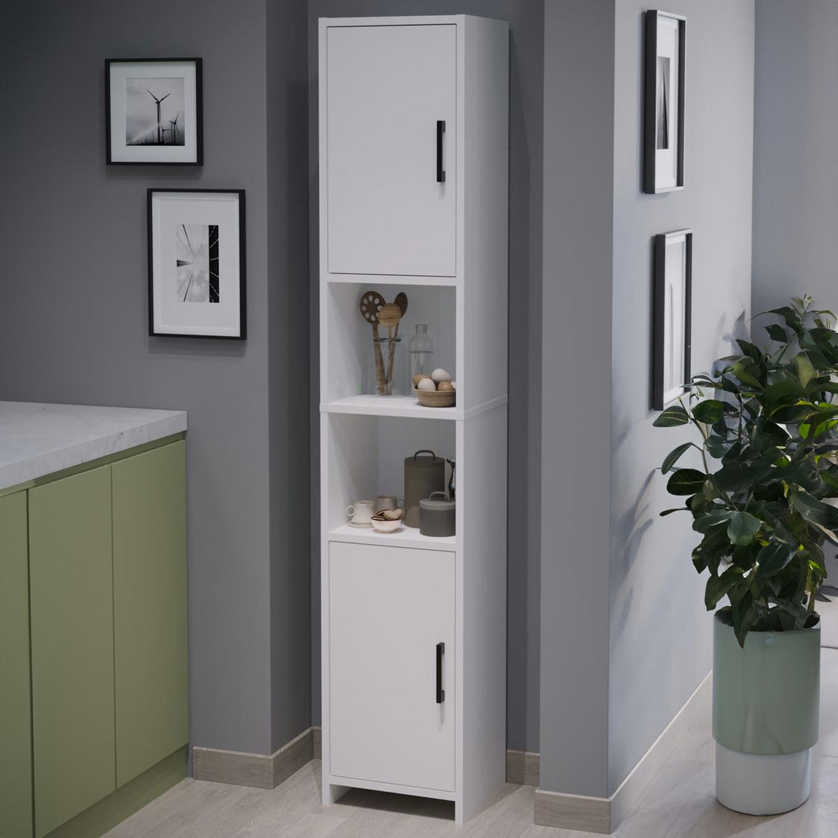 HOCHSCHRANK Rautrina - Weiß, Holzwerkstoff (35/180/30cm) - [en.casa]