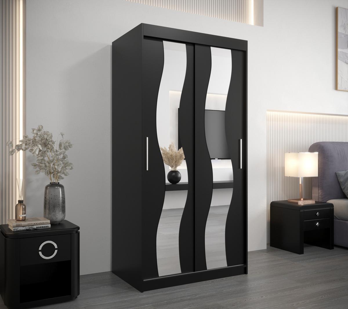 SCHWEBETÜRENSCHRANK 200/100/62 2-türig - Silberfarben/Schwarz, Holz/Kunststoff (100/200/62cm) - MÖBEL KRYSPOL