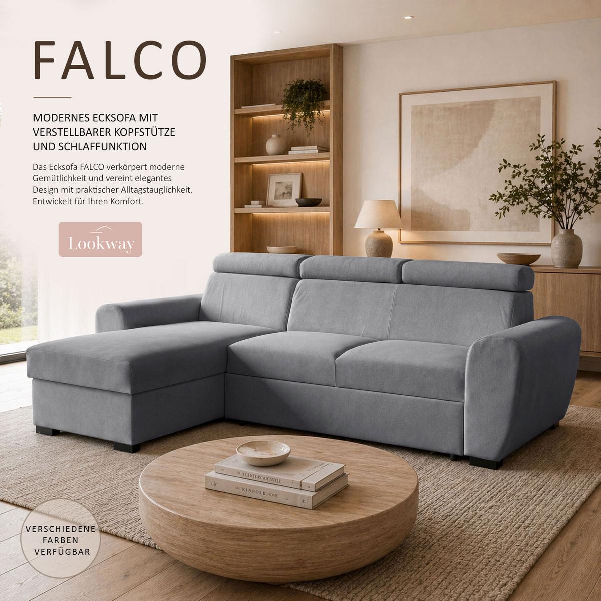 ECKSOFA FALCO mit Schlaffunktion Elli 74 - Grau, Textil (253/174cm) - Lookway