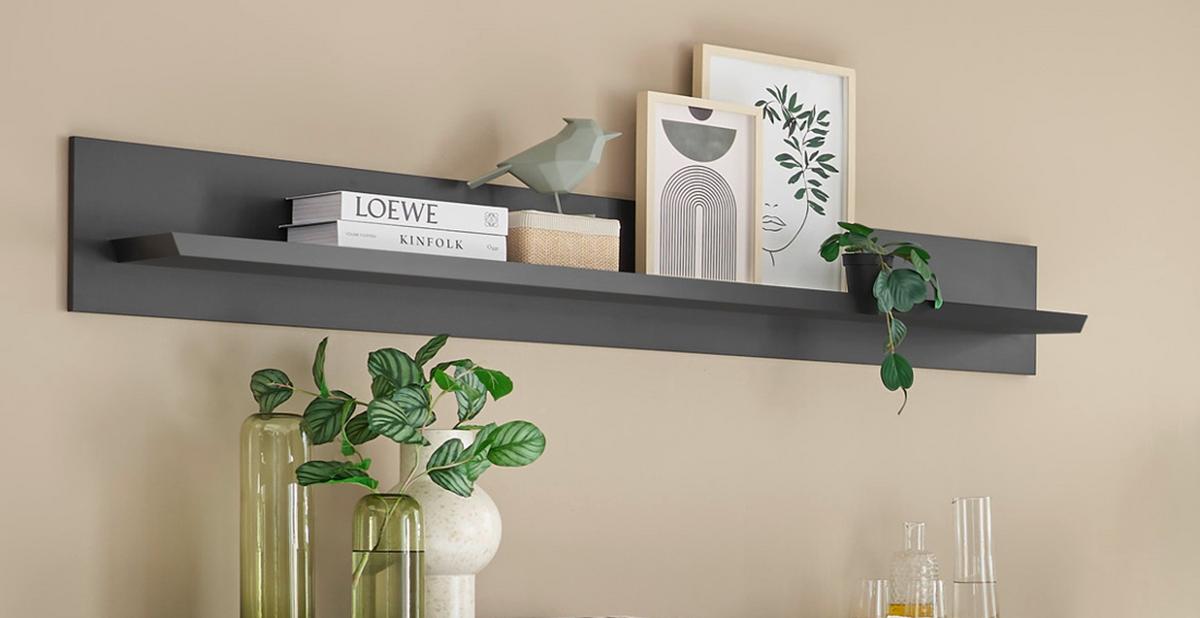WANDBOARD schwarz matt, Wandregal 180 cm - Schwarz, Holzwerkstoff/Metall (180/25/22cm) - Furn.Design
