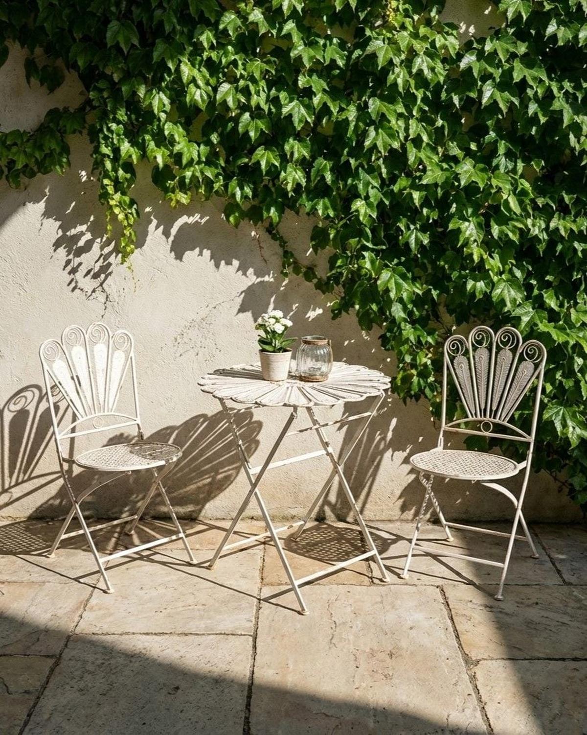 GARTENSTUHL 2er-Set klappbar Metall Cremeweiß Pavia - Weiß, Metall (40/91/47cm) - Beliani