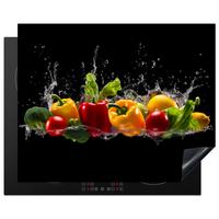 HERDABDECKPLATTE Paprika - Wasser - Gemüse - Schwarz Herdabdeckung Induktionsfeld 65x52 cm - Multicolor, Kunststoff (65/52/0.2cm) - MuchoWow