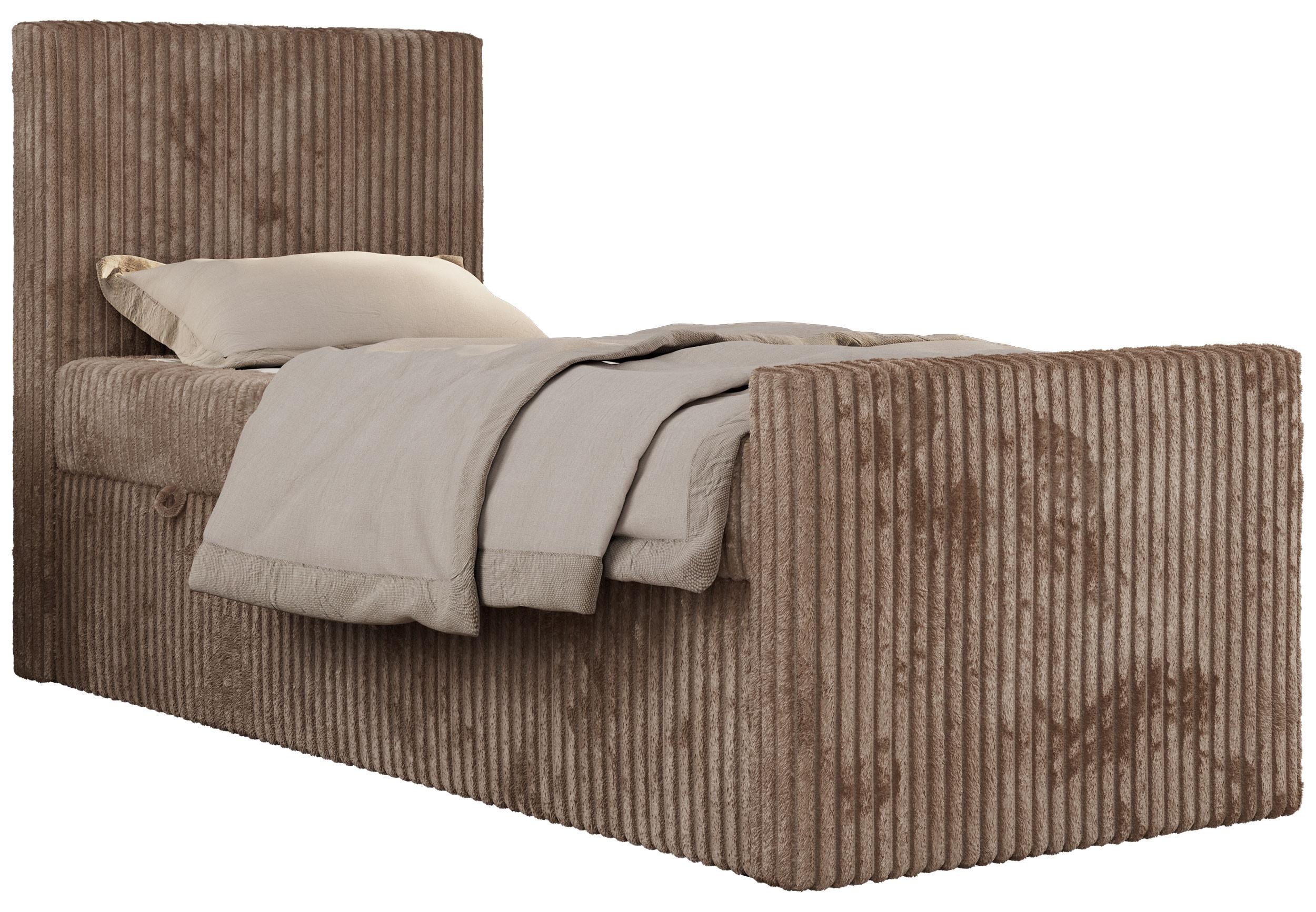 JUGENDBETT TILIO DUO 90/200 - Braun Cord - H3 - Links Seite - Braun, Textil (90/200cm) - MKS