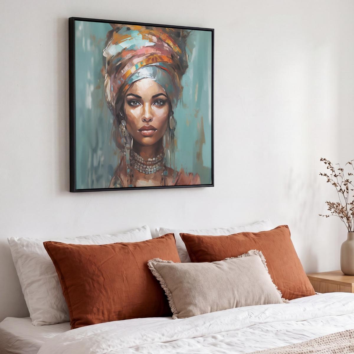 LEINWAND Bilder mit Rahmen - Frau - Kunst - Schmuck - Porträt - 50x50 - Blaugrau, Textil (50/50cm) - MuchoWow