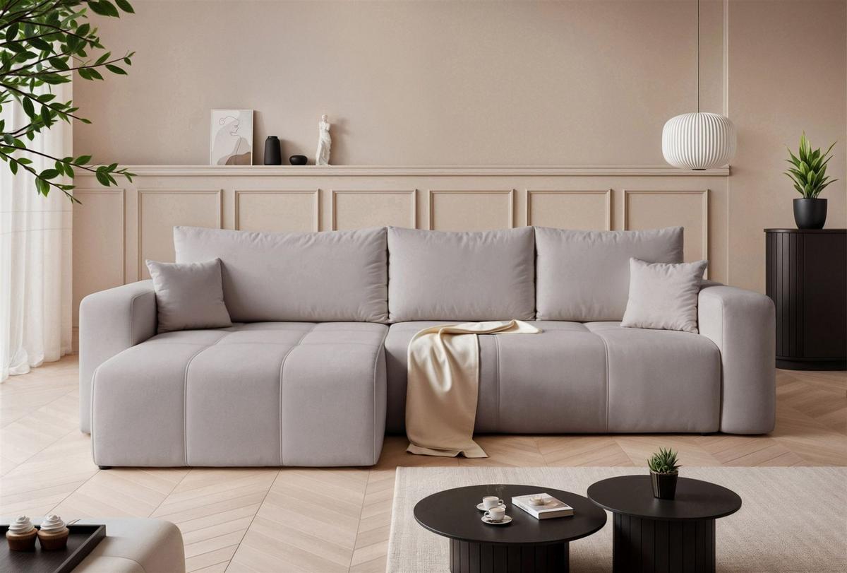 ECKSOFA Leros Xl Mit Schlaffunktion - Hellgrau, Holzwerkstoff/Textil (278/145cm) - Fun Möbel
