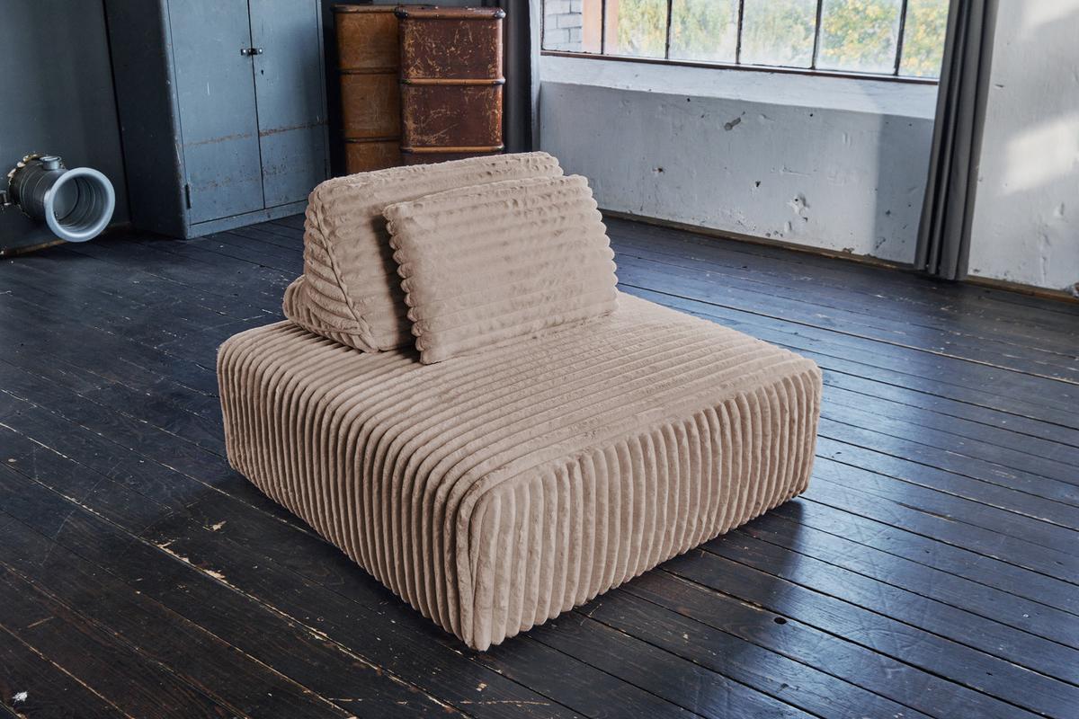 HOCKER MIT RÜCKENKISSEN WIOLO SOFT Taupe Cord - Taupe/Schwarz, Kunststoff/Textil (111/84/111cm) - KAWOLA