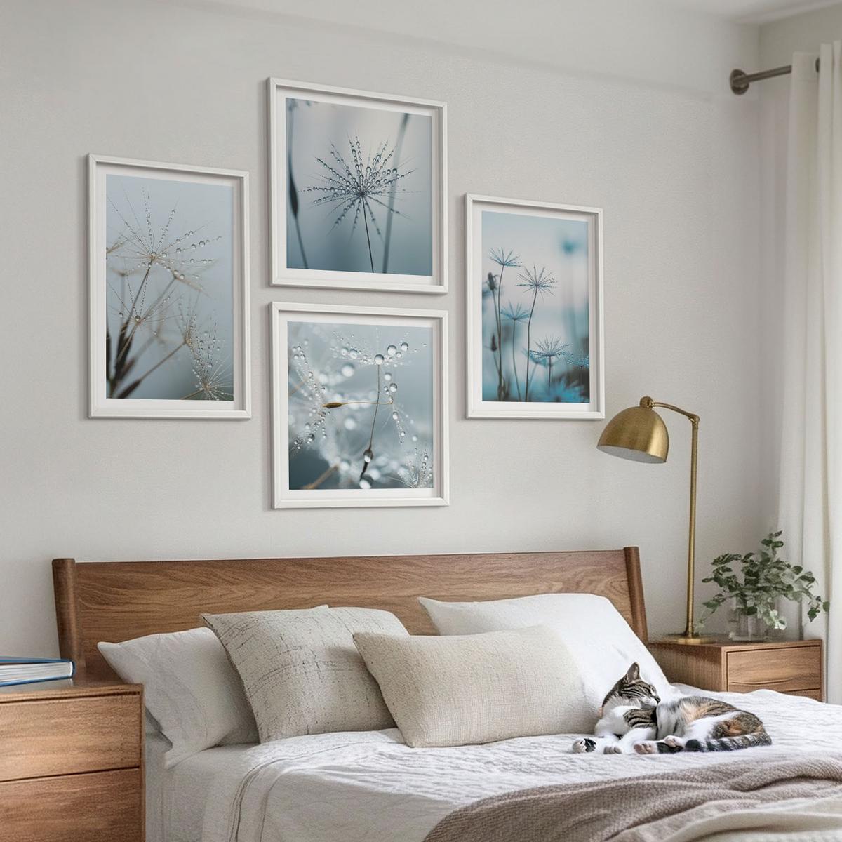 BILDER SET 4er Set - 50x50 cm & 40x60 cm Weißer Rahmen - Löwenzahn-Wassertropfen - Weiß, Kunststoff (50/50cm) - TULUP