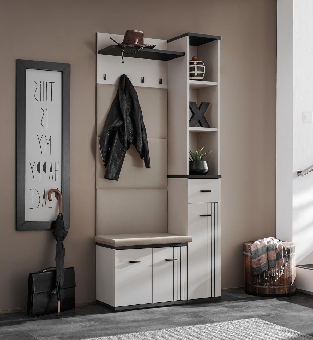 GARDEROBEN-SET Kaschmir, schwarz 3-teilig 90 cm, Flurgarderobe in modernem Desgin - Kaschmir/Schwarz, Holzwerkstoff/Kunststoff (90/203/32cm) - Inn.Furn