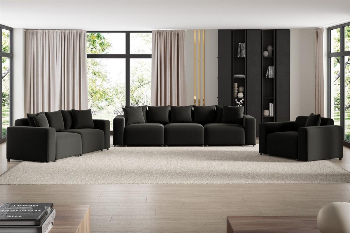 SESSEL Megan In Salvador - Schwarz, Holzwerkstoff/Textil (145/75/98cm) - Fun Möbel