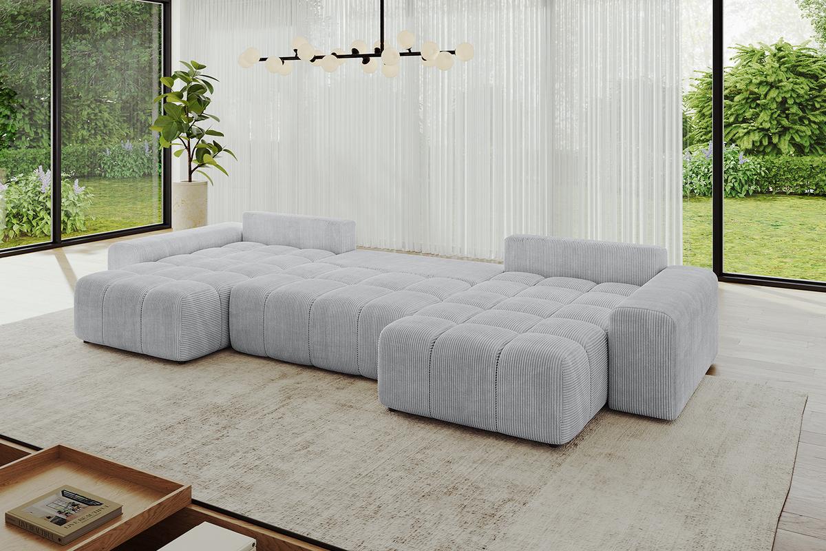 WOHNLANDSCHAFT ENIL-U 401x189x68 Grau Cord - Grau, Holzwerkstoff/Kunststoff (401/68/189cm) - ALTDECOR