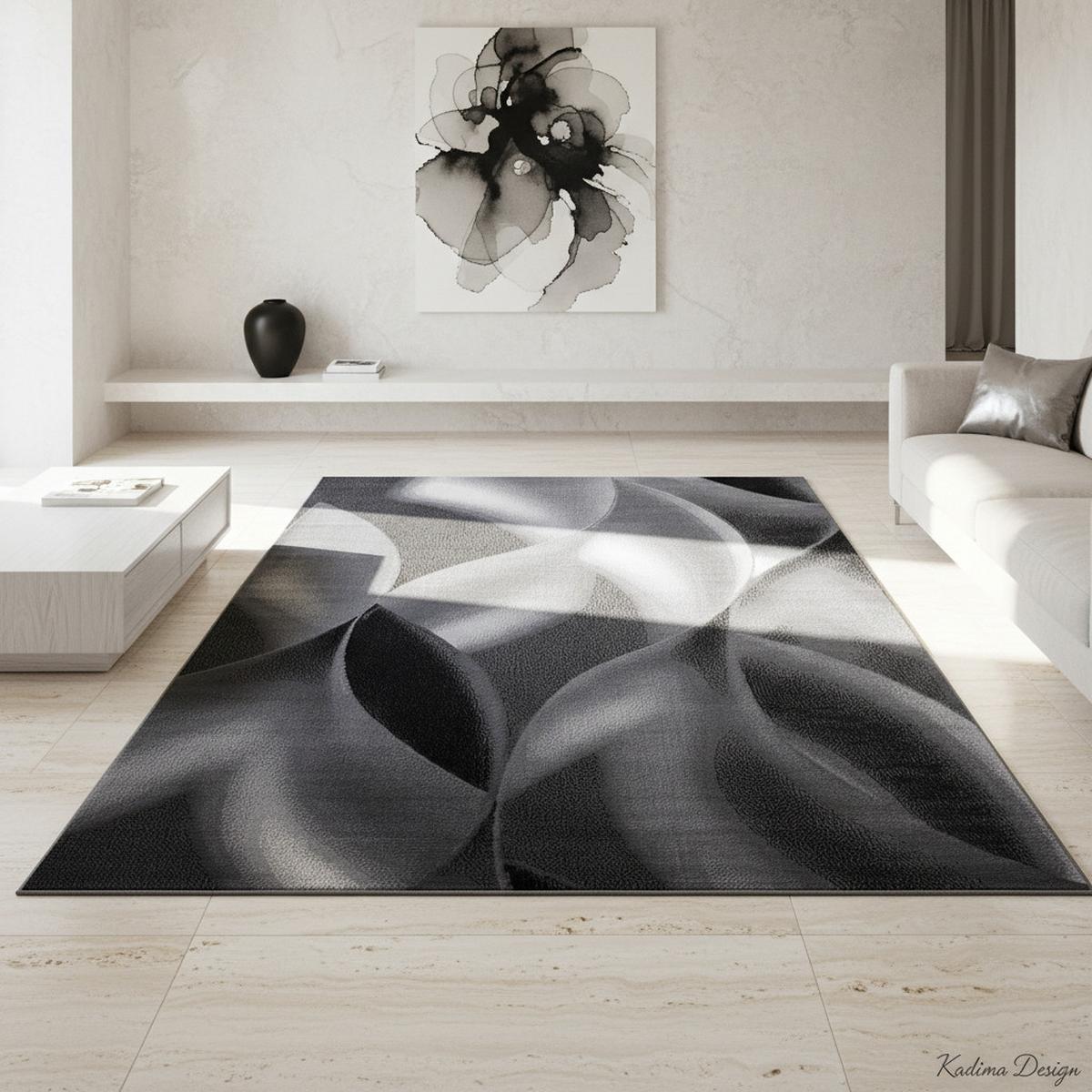 TEPPICH Kurzflor INN in Schwarz, mit abstraktem Wellenmuster, 140 x 200 cm - Schwarz, Textil (200/140cm) - KADIMA DESIGN
