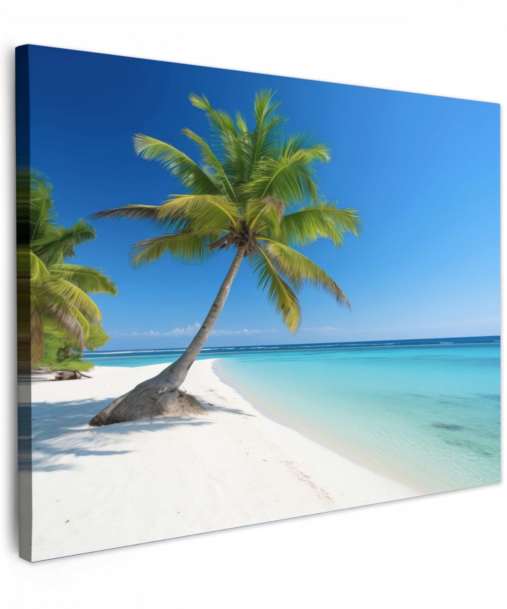 LEINWANDBILD Strand - Palme - Tropisch - Meer Wandbild 40x30 cm - Grün, Textil (40/30cm) - MuchoWow