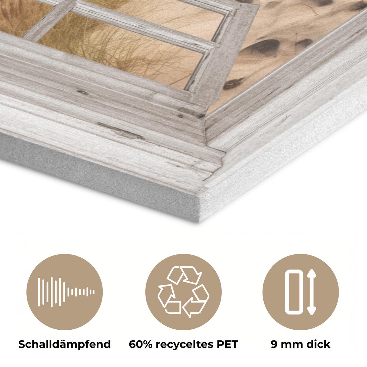 AKUSTIKBILD Fenster - Meer - Küste - Natur - Ausblick - Strand - Wattenmeer Wanddeko 70x50 cm - Beige, Kunststoff (70/50/0.9cm) - MuchoWow