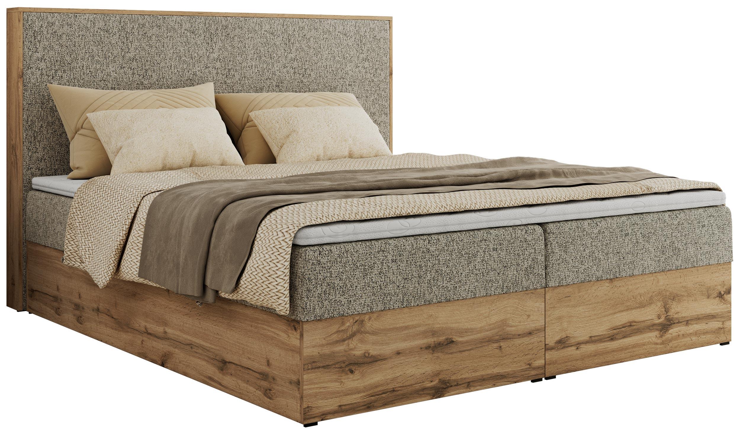 BOXBETT WOOD CLASSIC 160/200 - Dunkelbeige Strukture - H4 - Cappuccino, Textil (160/200cm) - MKS