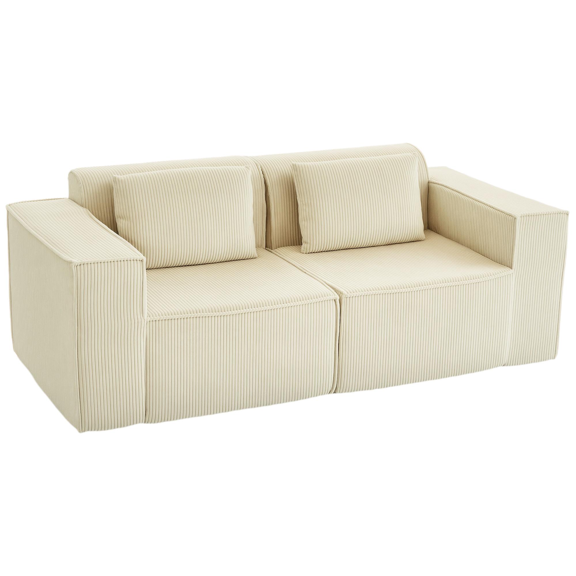 3-SITZER SOFA 202 cm Cloud-Couch ohne Gestell mit 2 Lendenkissen Beige - Beige, Textil (90/76/202cm) - HOMCOM