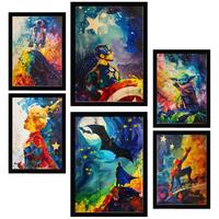 POSTER Set Mit 6 Superhelden A3 & A4 Schwarzer Rahmen - Schwarz, Papier (29/3cm) - Nacnic
