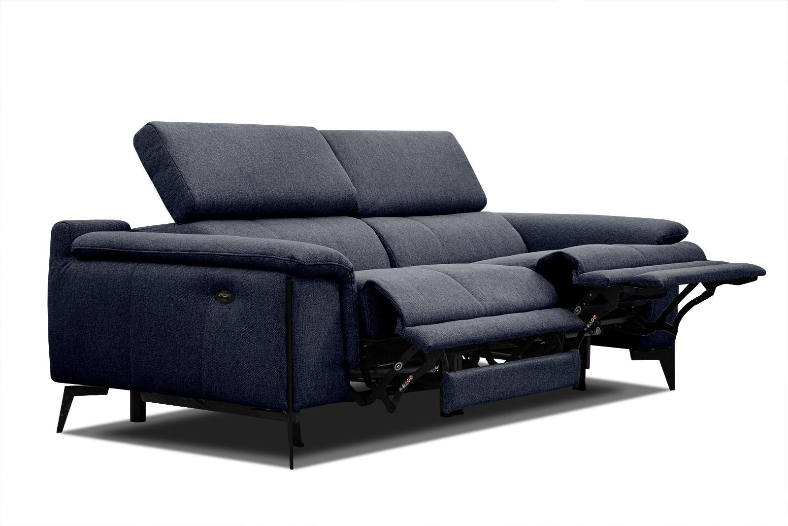 RELAXSOFA MATERA 3-Sitzer mit 2 Relaxfunktionen, dunkelblau - Schwarz/Dunkelblau, Holzwerkstoff/Textil (212/82/103cm) - Wozimo
