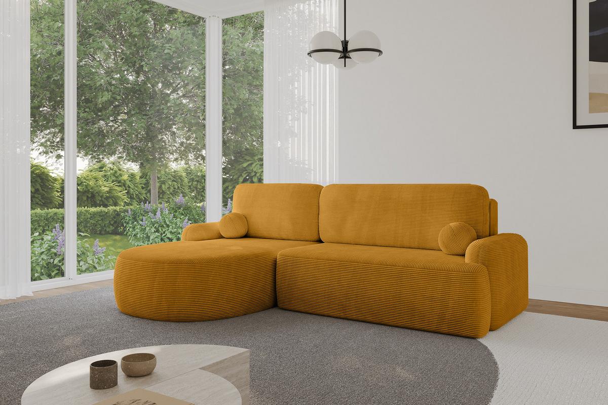 ECKSOFA mit Schlaffunktion und Bettkasten LIRA-L - 264x172x89 Senfgelb - Sandfarben, Holzwerkstoff/Textil (264/172cm) - ALTDECOR
