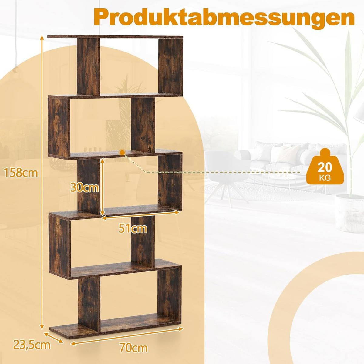 BUCHERREGAL Vintage Eiche Dekor - Alteiche, Holz (70/158/24cm) - COSTWAY