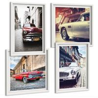 BILDER SET 4er Set - 50x50 cm & 40x60 cm Weißer Rahmen - Oldtimer in Städten - Weiß, Kunststoff (50/50cm) - TULUP