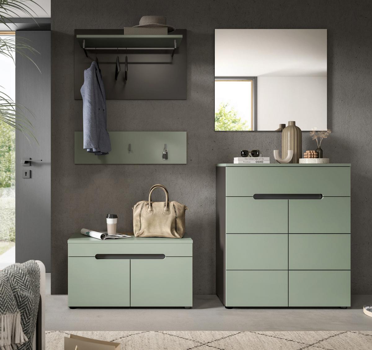 SCHUHKOMMODE Salbei Grün und Grau 80 x 94 cm, Flurkommode mit Soft-Close - Salbeigrün/Schwarz, Holzwerkstoff/Kunststoff (80/94/37cm) - Inn.Furn