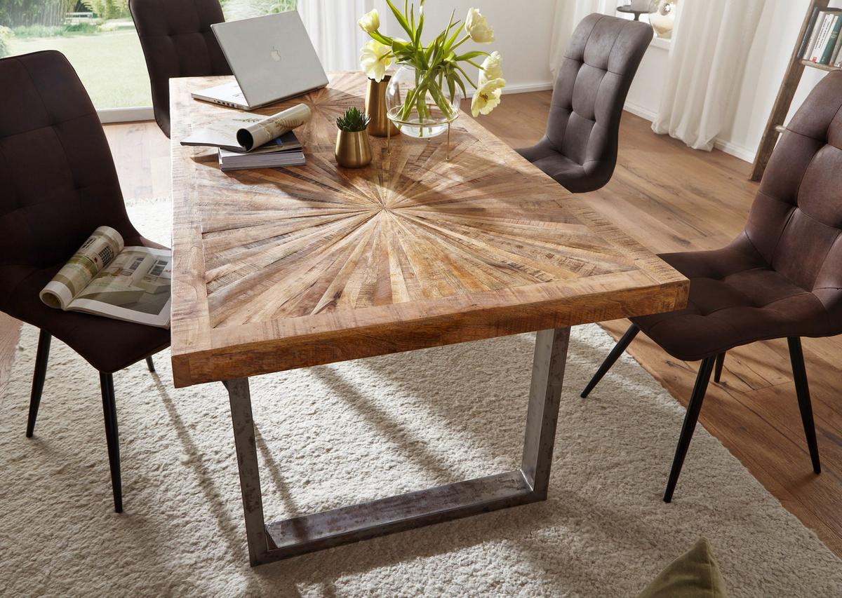 ESSTISCH Massivholz Edelstahlbeine Rustikal, Braun 200x100x76 cm - Anthrazit/Braun, Holz/Metall (100/200/76cm) - KADIMA DESIGN