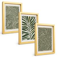 BILDER SET 3er Set - 20x30 cm Goldrahmen - Blattmuster wellenförmige Formen - Goldfarben, Kunststoff (20/30cm) - TULUP