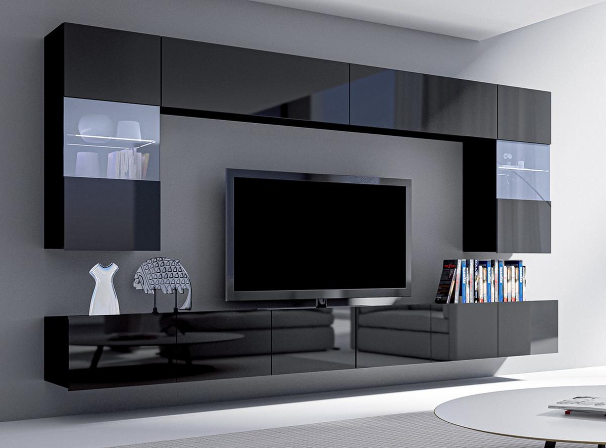 WOHNWAND Kossana 1 Modern Schwarz 300/154/43 cm Stilvoll - Schwarz, Holzwerkstoff/Kunststoff (300/154/43cm) - AX Living