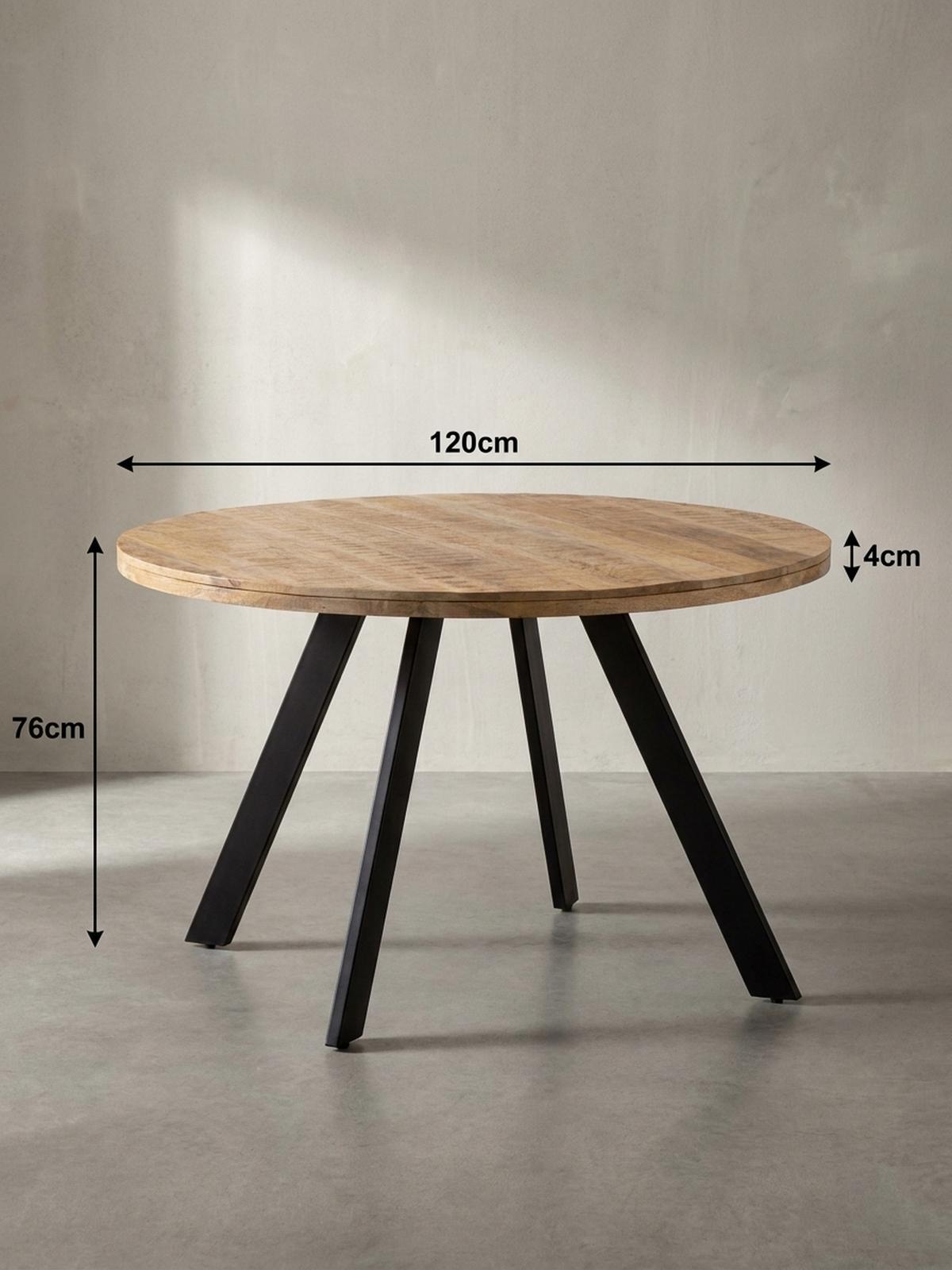 ESSZIMMERTISCH – Rund Mango Massivholz 120x120x76 cm Metallbeine - Schwarz/Braun, Holz/Metall (120/120/76cm) - KADIMA DESIGN