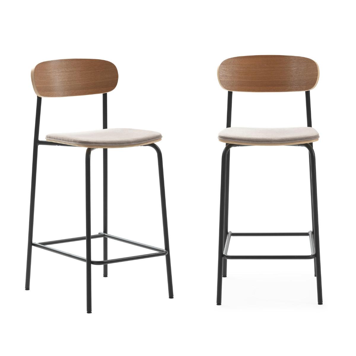 BARHOCKER (Set aus 2) aus Stoff mit schwarzen Metallbeinen - adriana 42/48/66 cm - Taupe, Textil (48/66/42cm) - Calicosy