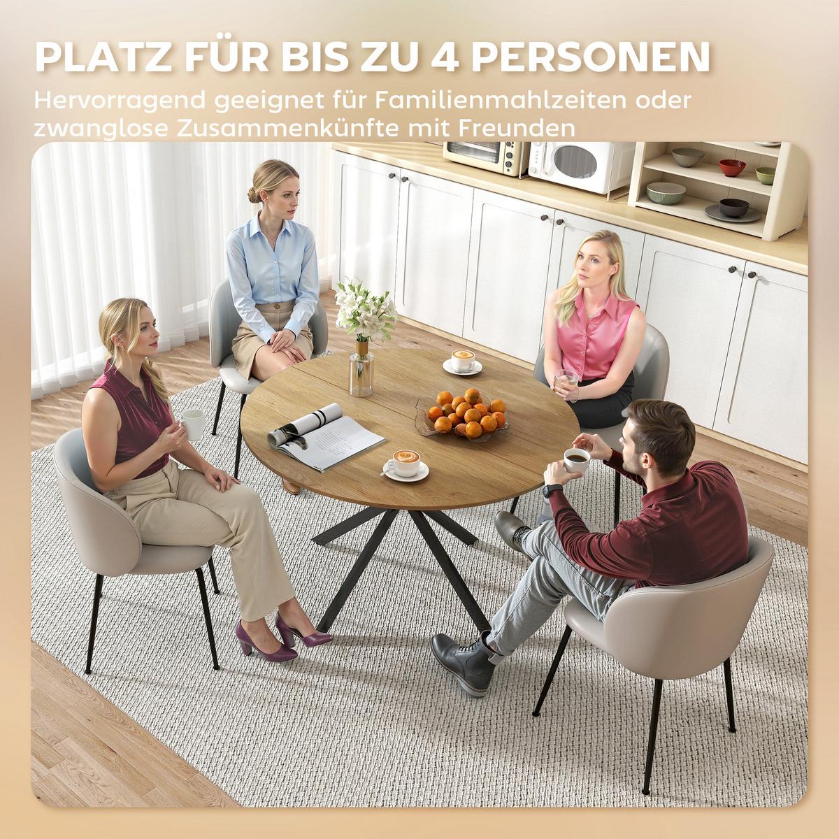 RUNDER Esstisch für 4 Personen, Ø120 cm Küchentisch im Industriestil, Eiche - Eichefarben, Metall (120/120/75cm) - HOMCOM