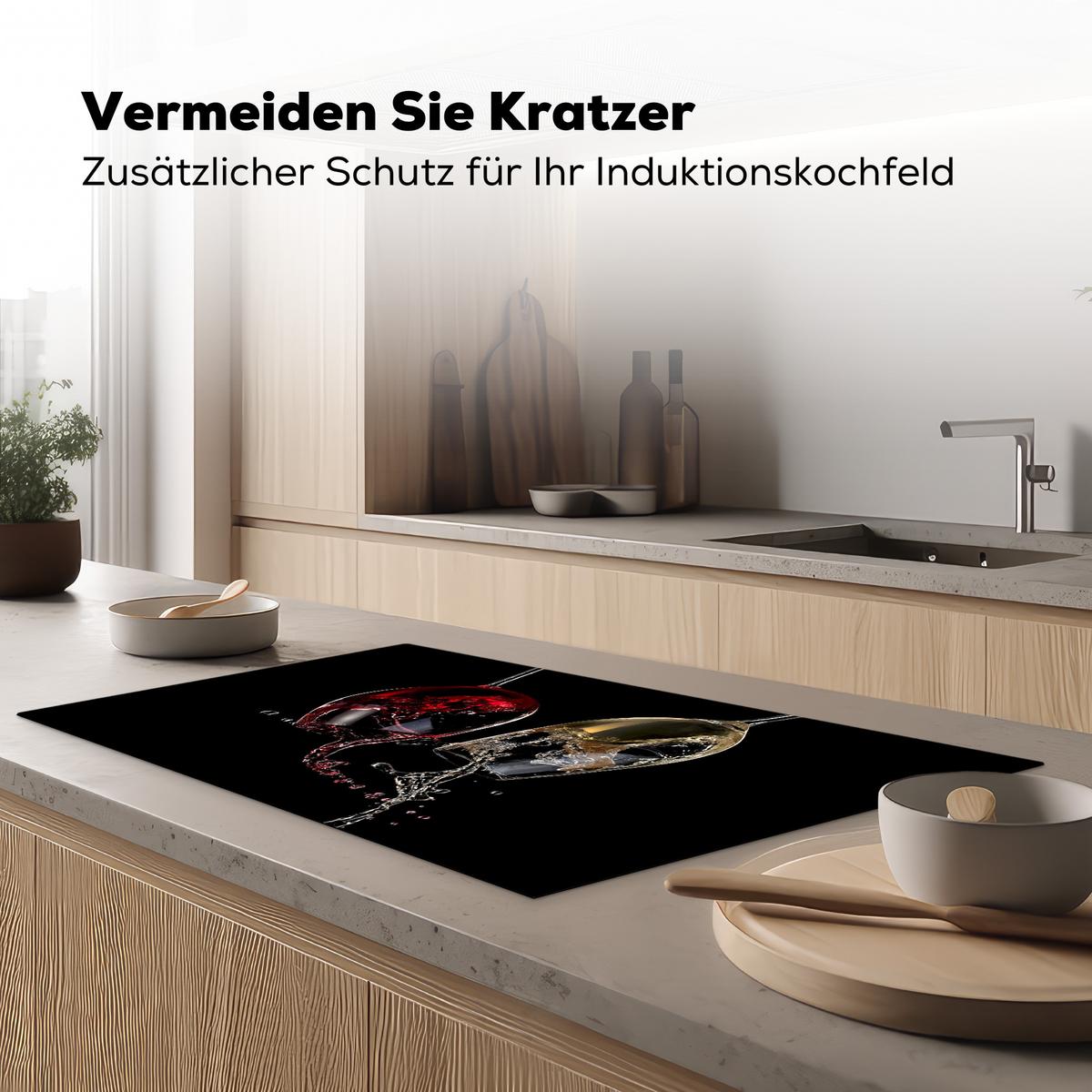 HERDABDECKPLATTE Rotwein - Weißwein - Glas - Schwarz Induktionsschutz 91.2x52 cm - Weinrot, Kunststoff (91.2/52/0.2cm) - MuchoWow