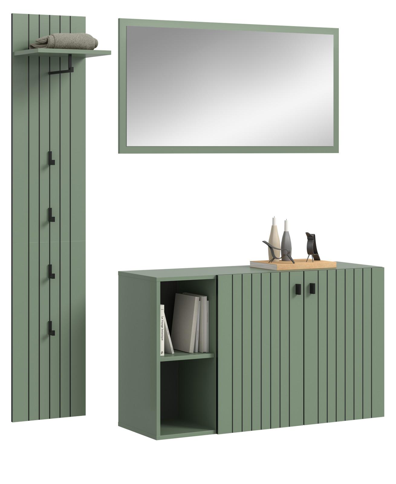 GARDEROBE-SET grün 3-teilig 152 cm, Garderobenkombination hängend - Schwarz/Grün, Glas/Holzwerkstoff (152/192/37cm) - Inn.Furn