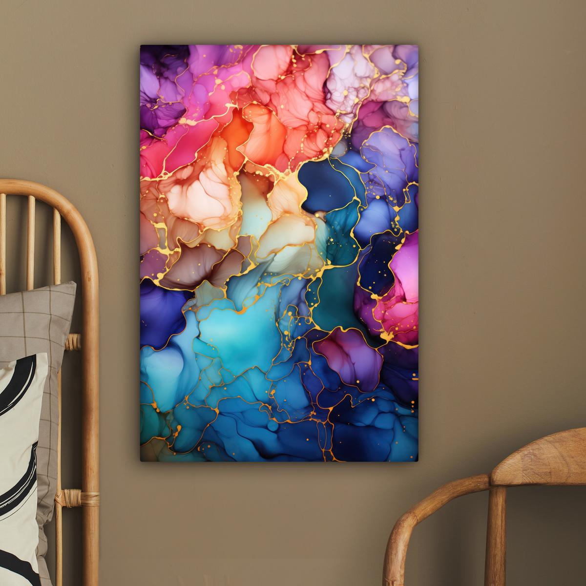 LEINWANDBILD Marmor - Bunt - Abstrakt Wanddeko Schlafzimmer 60x90 cm - Multicolor, Textil (60/90cm) - MuchoWow